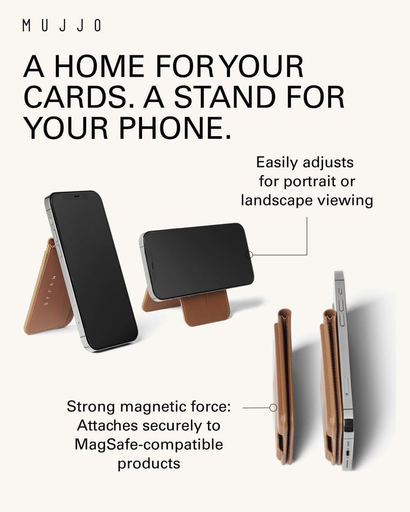 Mujjo Magsafe Compatible Leather Wallet Stand - Tan - Image 5